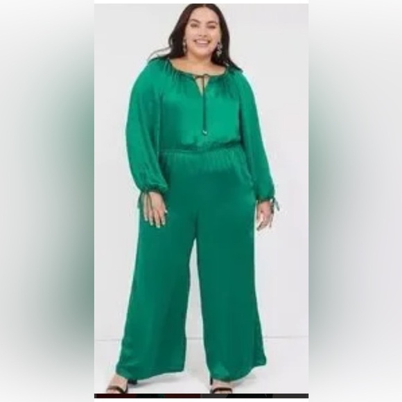 Lane Bryant Pants - Lane Bryant emerald green holiday wide leg jumpsuit womens size 20 new with tags